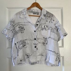 Linen Boxy White Button Up Top